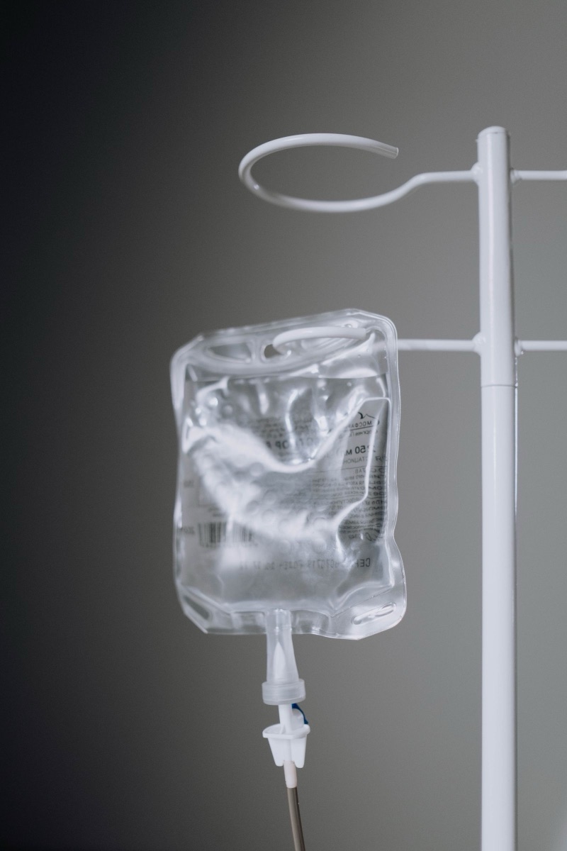 IV bag hanging on a pole